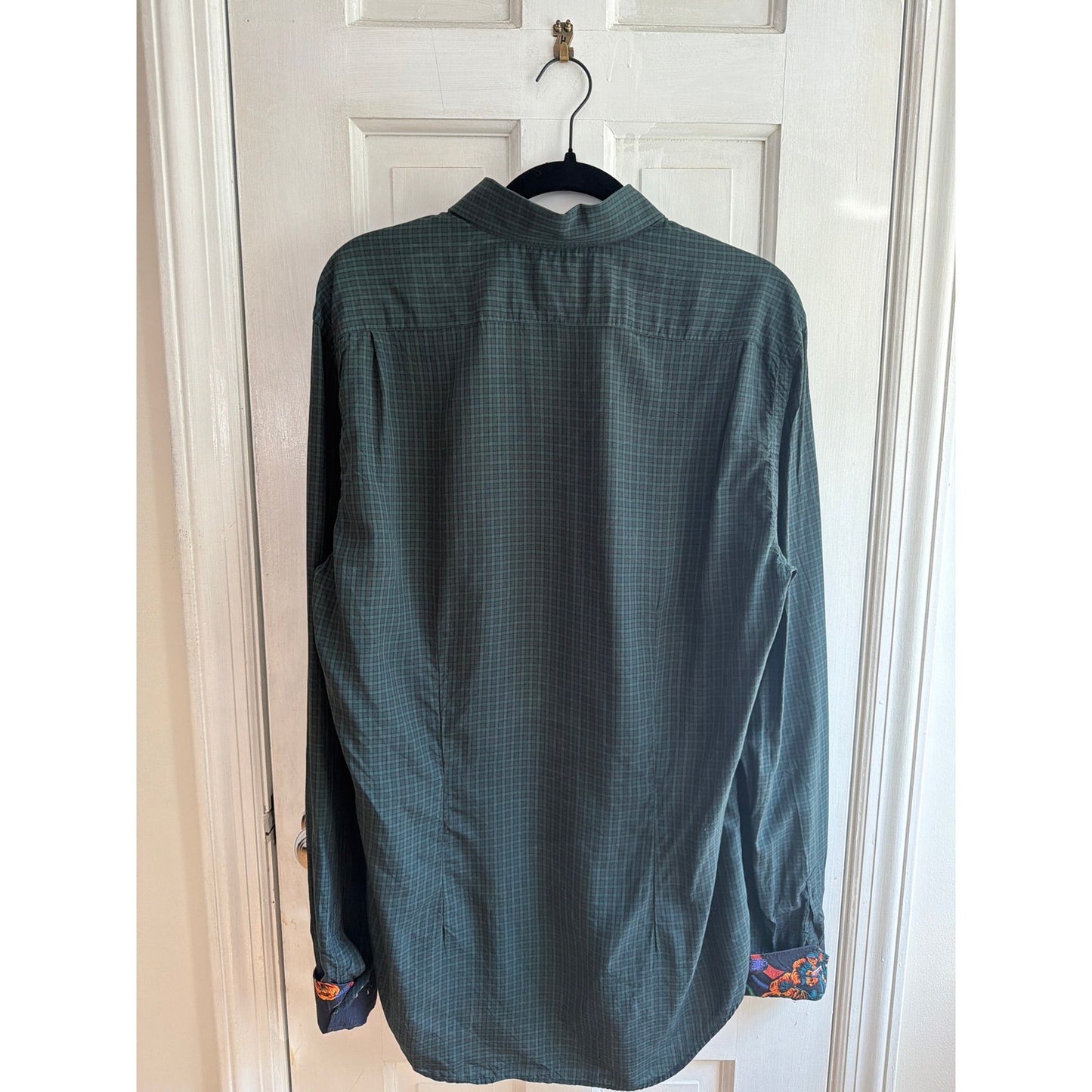 Paul Smith  XL 16" Dark Green Plaid Flip-Cuff Button Up