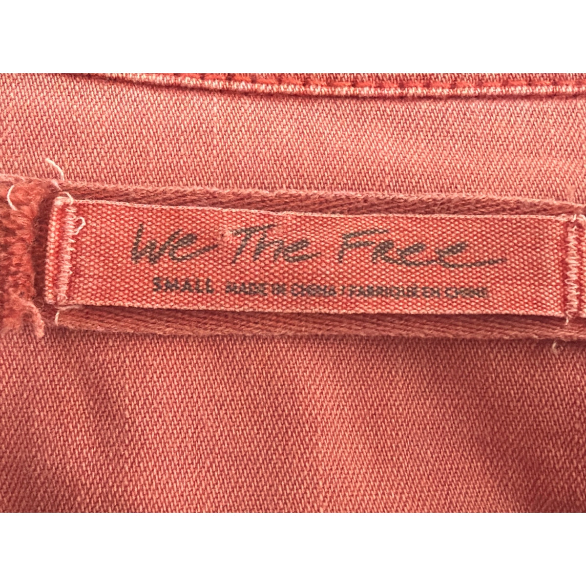 We The Free (Free People) Puff-Sleeve Denim Shirt - Size S Coral Pink