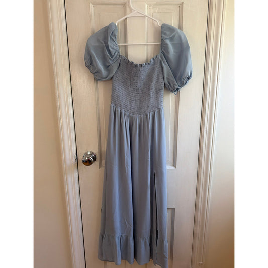 Reformation Size XS Light Blue Puff-Sleeve Dress with Slit