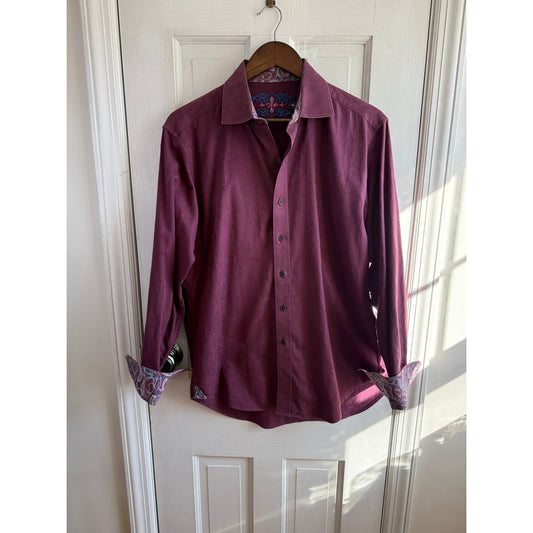 Robert Graham Button Down Shirt Flip Cuffs Paisley Trim Mens Medium EUC