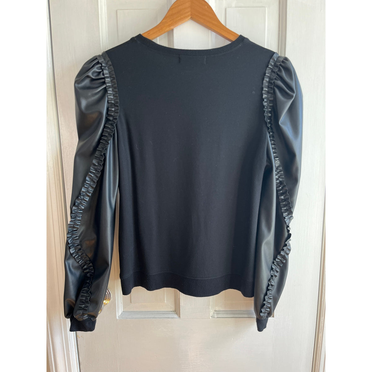 Generation Love Georgia SOFT Faux Leather Sleeve Top - Solid Black - Size XS