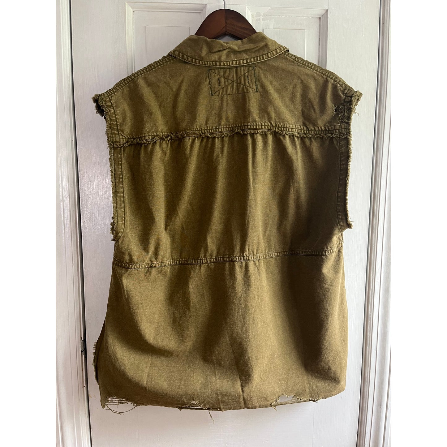 We The Free People Drifter Vest - Olive Green Distressed Denim - Size Small - EUC