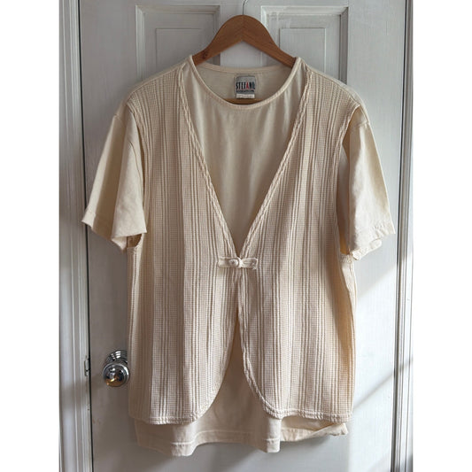 Vintage Stefano International Layered Vest Top Womens 14/16 Cream Ribbed USA 90s