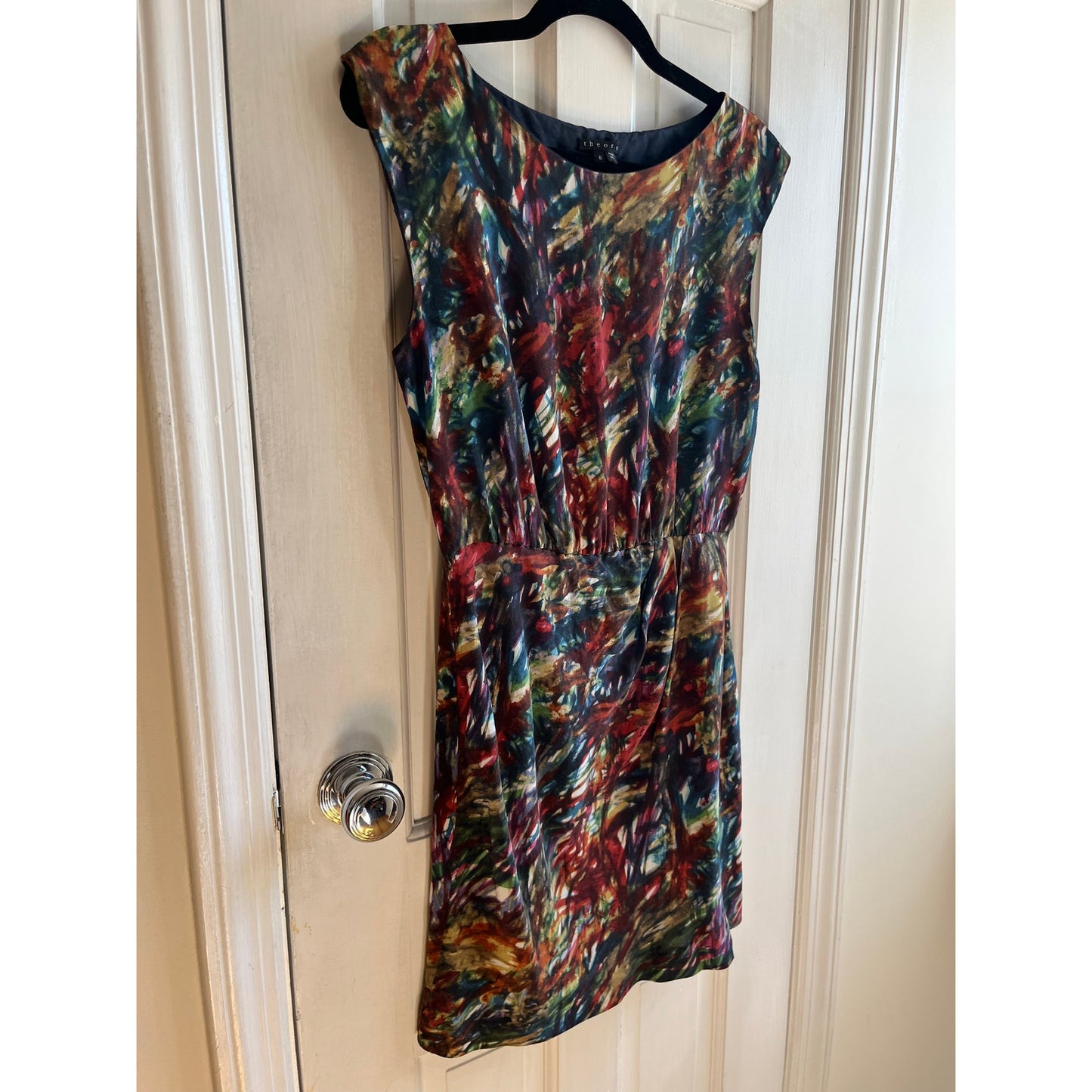 THEORY Silk Arena Dress Colorful Geometric Sleeveless Cocktail Party Dress Sz 6