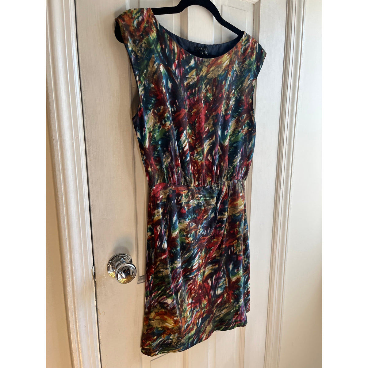 THEORY Silk Arena Dress Colorful Geometric Sleeveless Cocktail Party Dress Sz 6