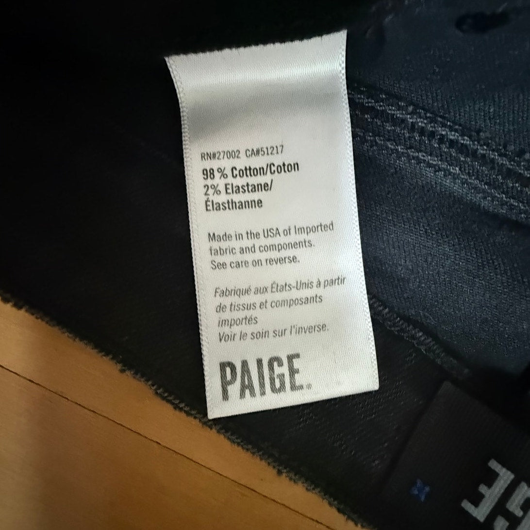 PAIGE Kuroi Colette Crop Flare Tuxedo Stripe Jeans Black Size 26