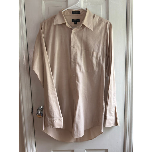 Vintage Austin Grey Fitted Shirt Salmon Pink Size 32-33 Long Sleeve Button Up