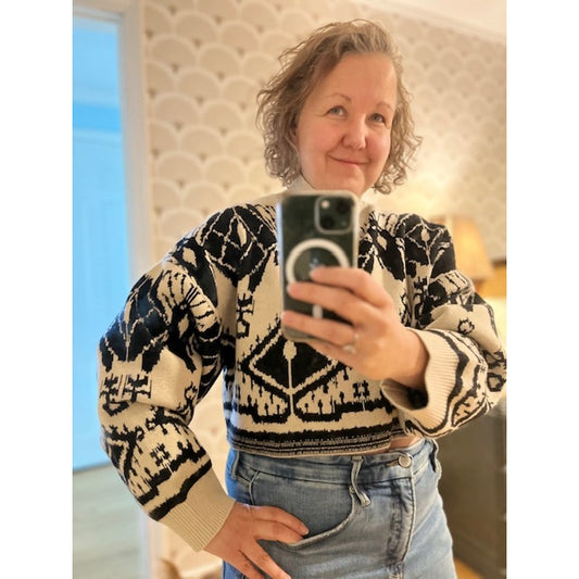 Caballero Cropped Maeva Ikat Tapestry Sweater -- Size XS