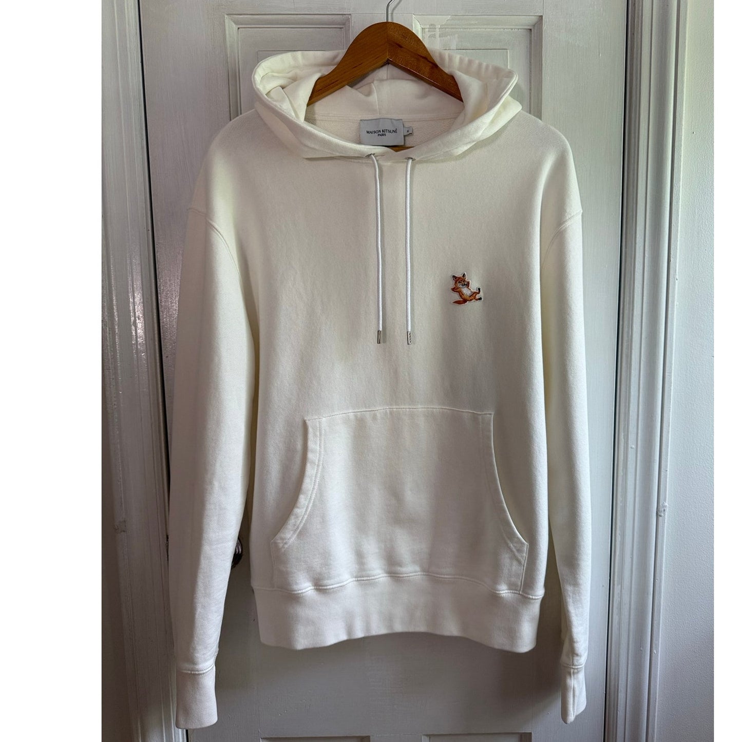 Maison Kitsune Fox Head Patch Classic Hoodie White Mens Medium M EUC