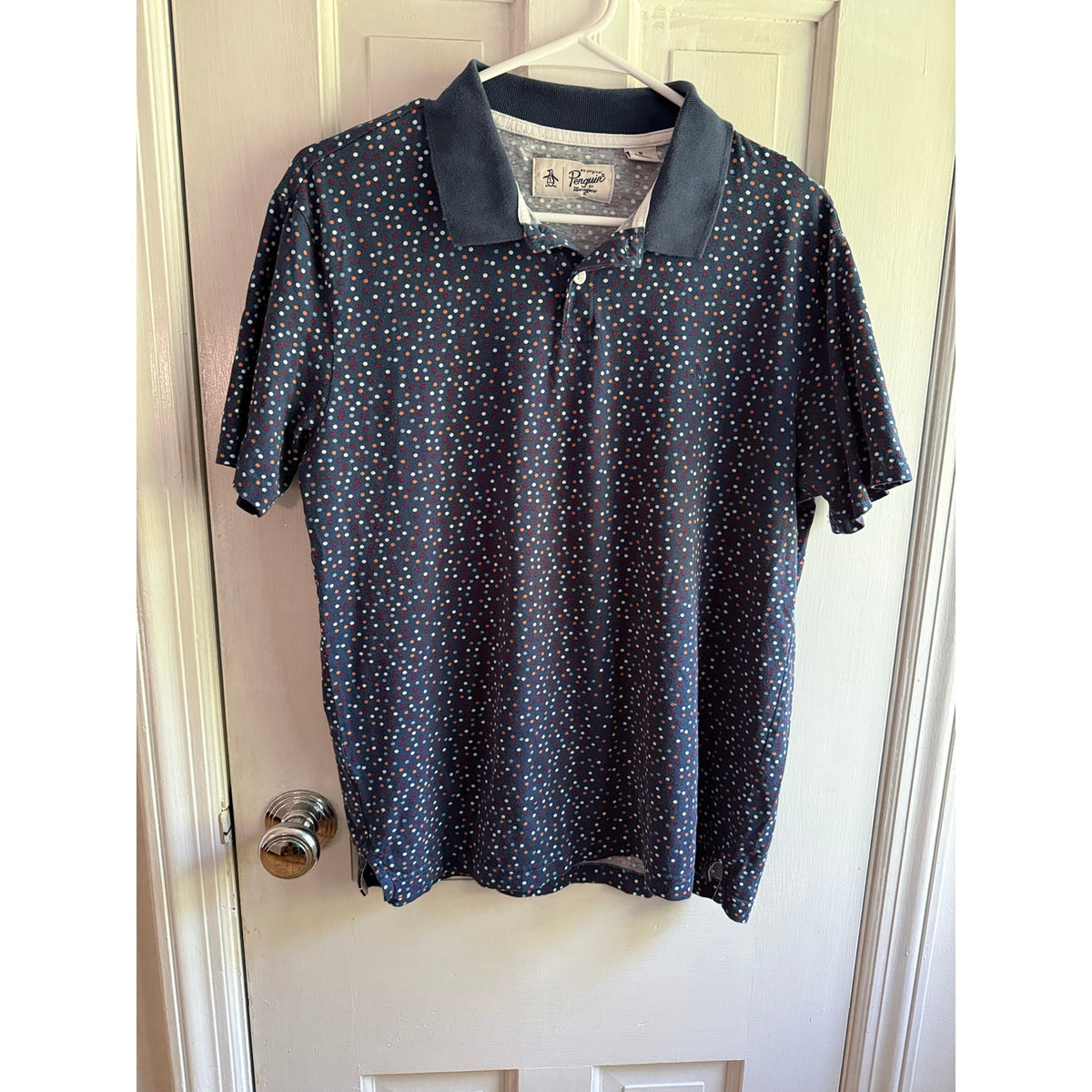 Vintage Original Penguin Navy Polka Dot Polo Shirt Small