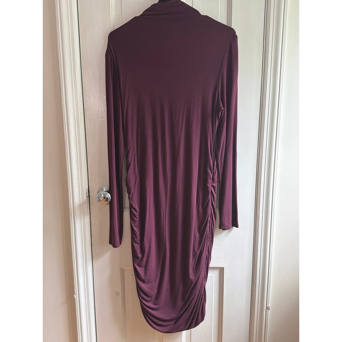 Halogen Size L Magenta Purple Scrunched Long Sleeve Mock Neck Dress
