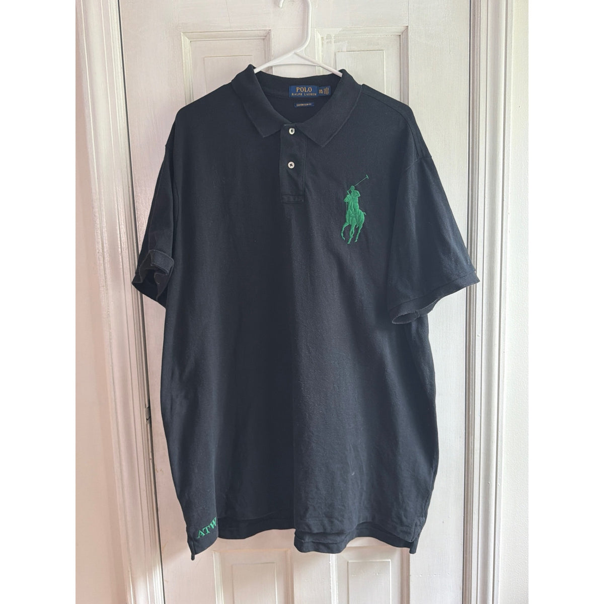 VINTAGE Polo Ralph Lauren Black Polo Shirt Green Men's Big Pony Size XXL