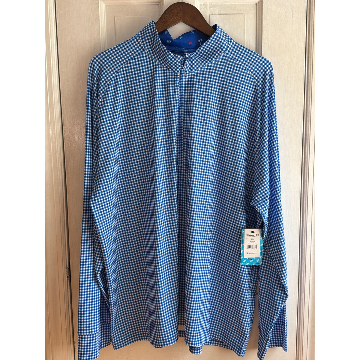 Birdie Bound Blue Gingham Quarter-Zip Golf Pullover Shirt - NWT, 2XL 