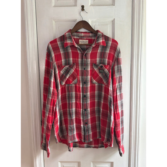Denim & Supply Ralph Lauren Red Plaid Boyfriend Flannel Button Up Shirt Sz XL 🌲