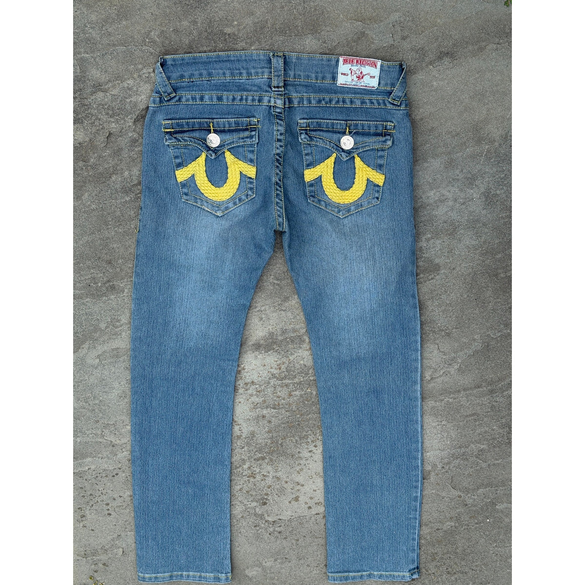 Vintage True Religion Flap Pocket Yellow Stitch Jeans Size 30