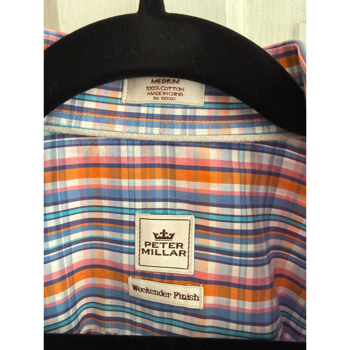 Vintage Peter Millar Crown Shirt Men's Medium - Blue & Orange Plaid - EUC