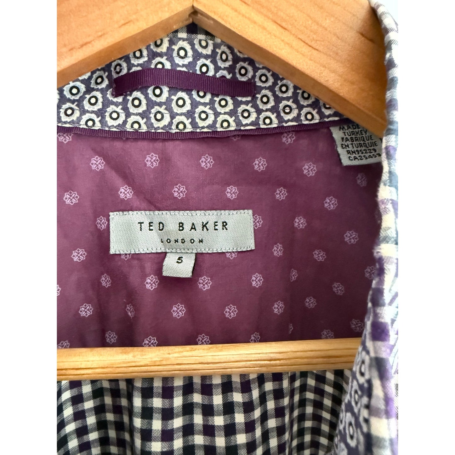 Ted Baker Size 5 Gingham Purple Long Sleeve Button Down