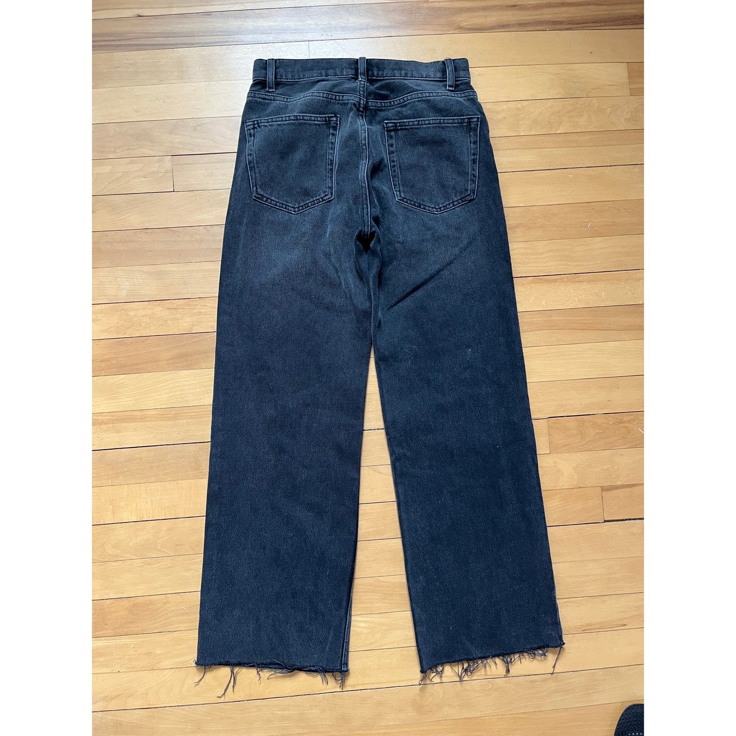 💎 Reformation Fawcett High Rise Wide Leg Black Jeans Monterey Wash Raw Hem 26