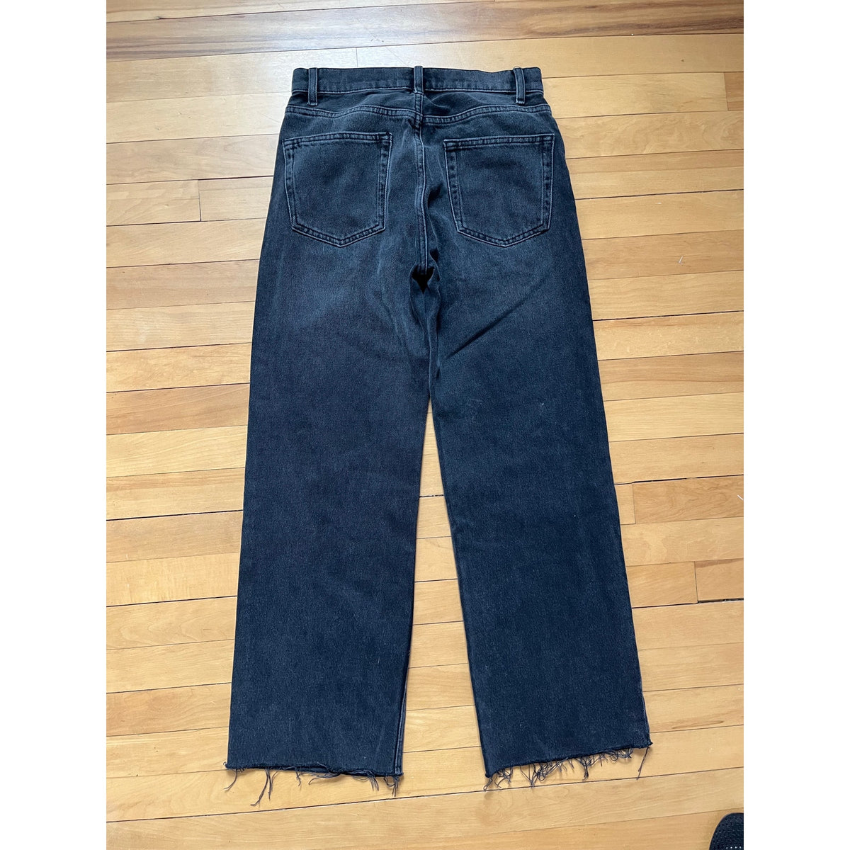 💎 Reformation Fawcett High Rise Wide Leg Black Jeans Monterey Wash Raw Hem 26