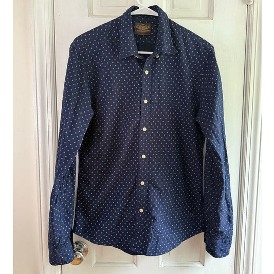 Scotch & Soda Mens Button Down Shirt Navy Blue Mountain Pattern Medium