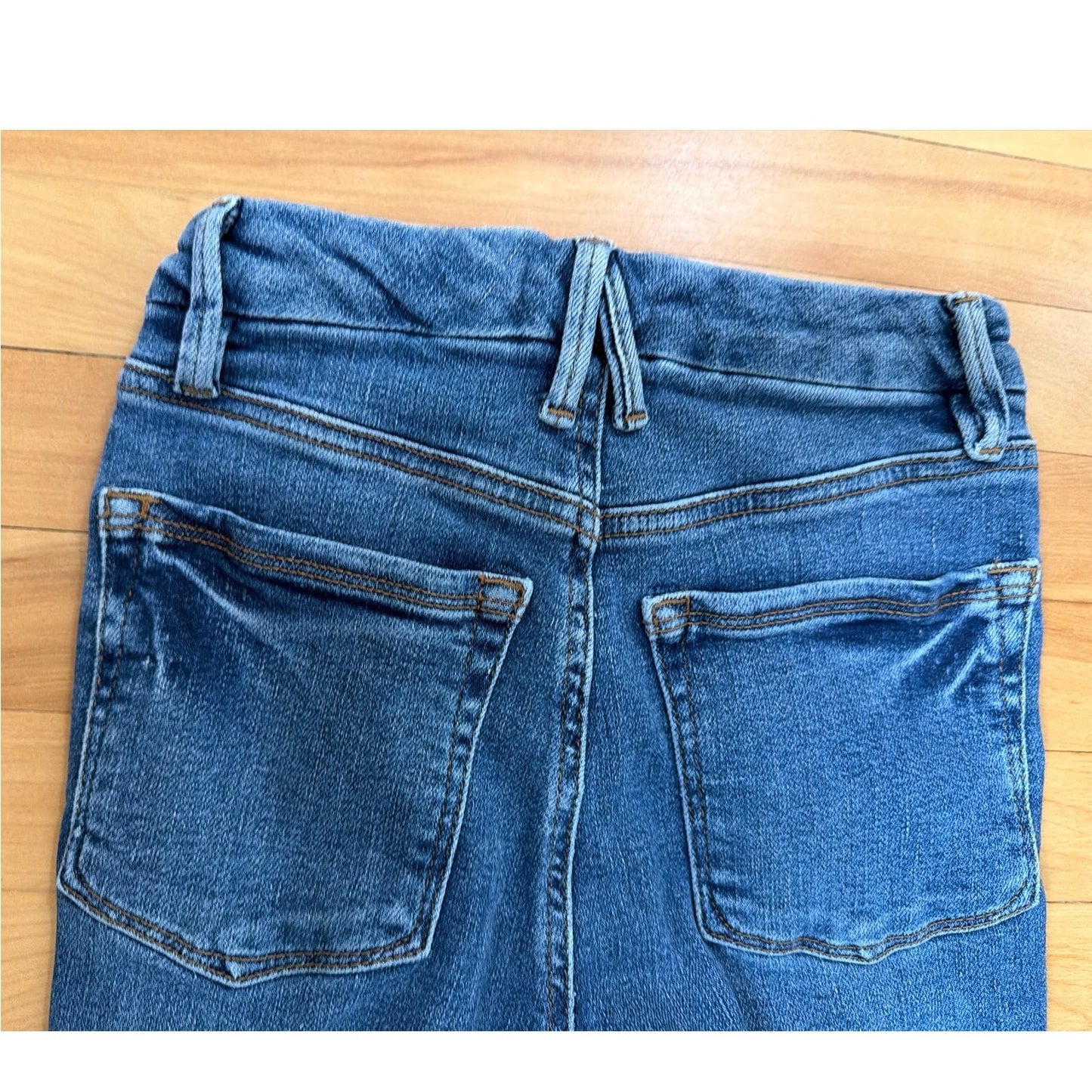 Good American Size 0 Good Curved Straight Dark Wash High Rise Straight Leg Distressed Hem Jean