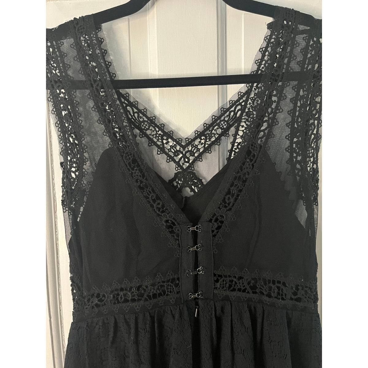 🖤 VTG Free People Black Lace Mini Dress Urban Outfitters Whimsigoth Y2K Sz 2