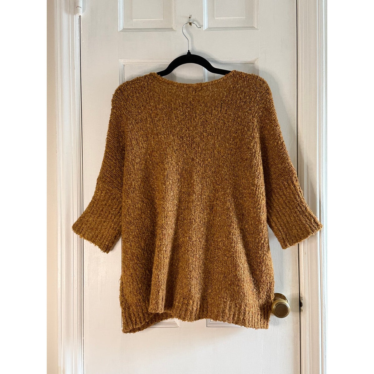 Sparkle Fade Womens Square Golden Brown Short Sleeve Sweater Small