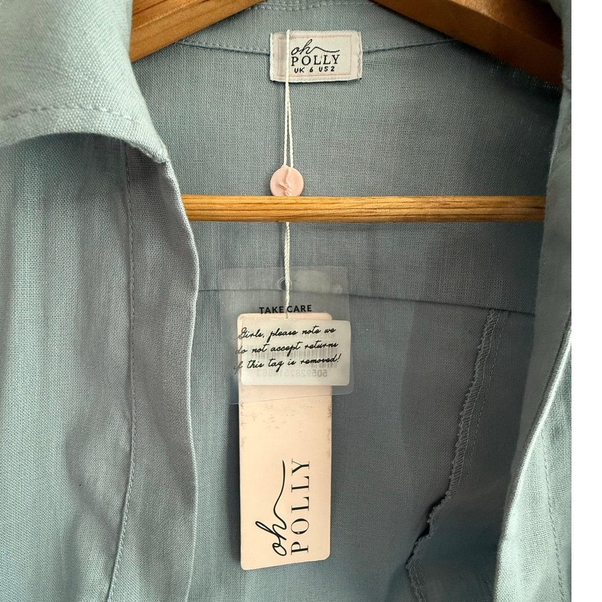Oh Polly Blue Cropped Long Sleeve Collared Top - NWT - Size 2
