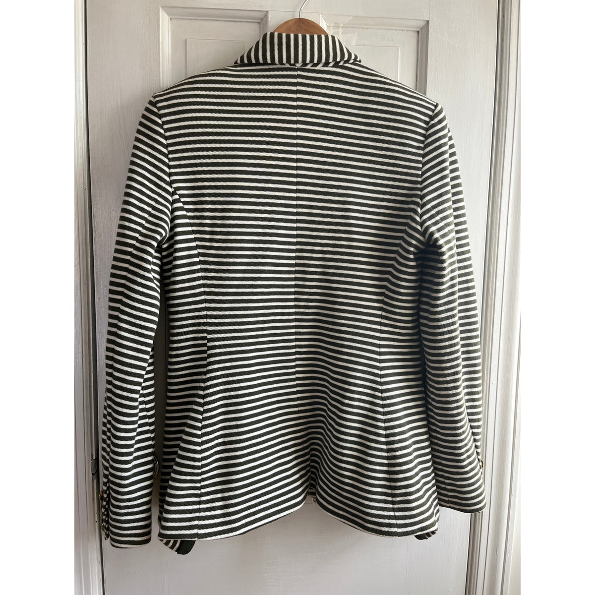 Lauren Ralph Lauren Striped Knit Blazer Green White Gold Button Crest L Large