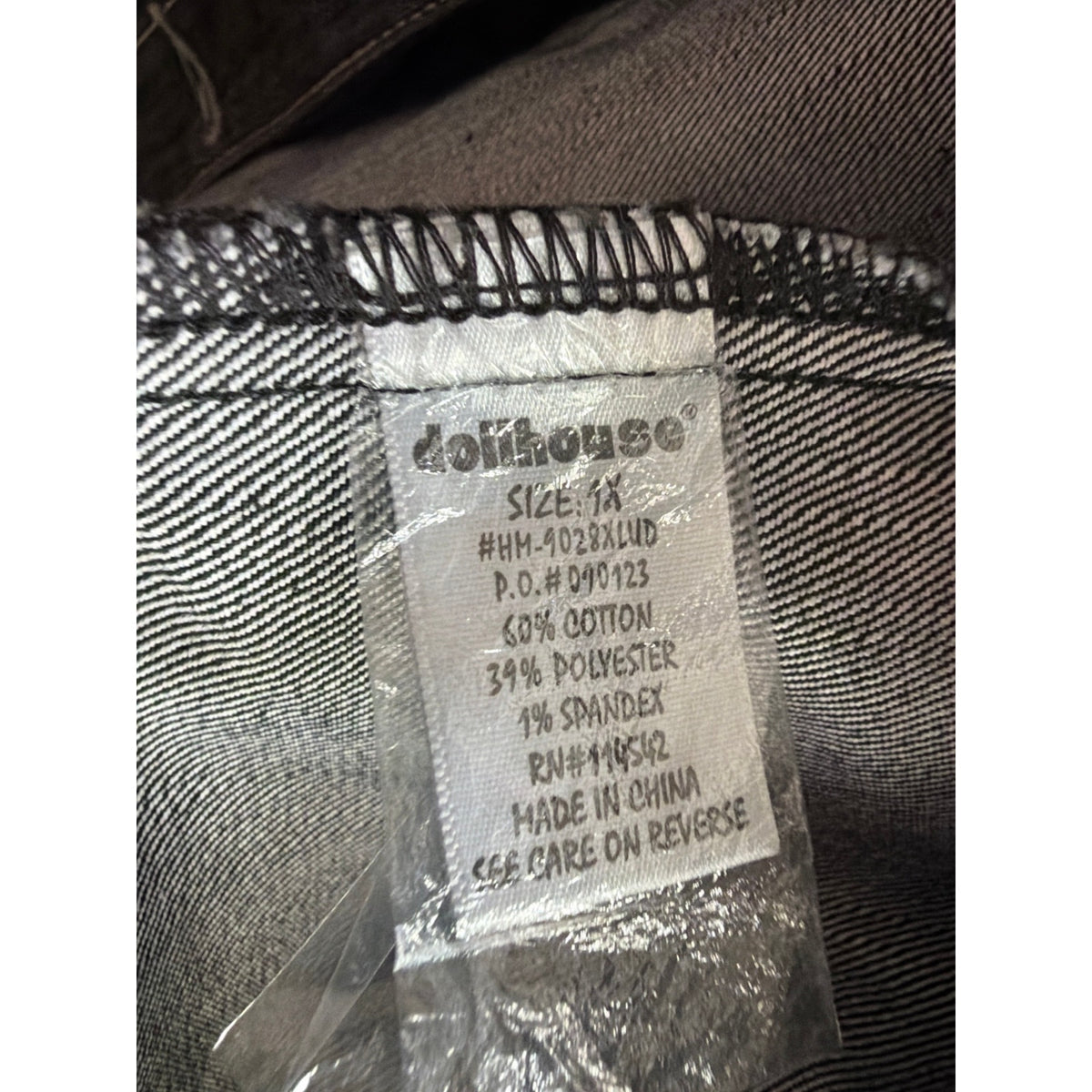 Dollhouse Black Contrast Stitch Denim Trucker Jacket 1X NEW