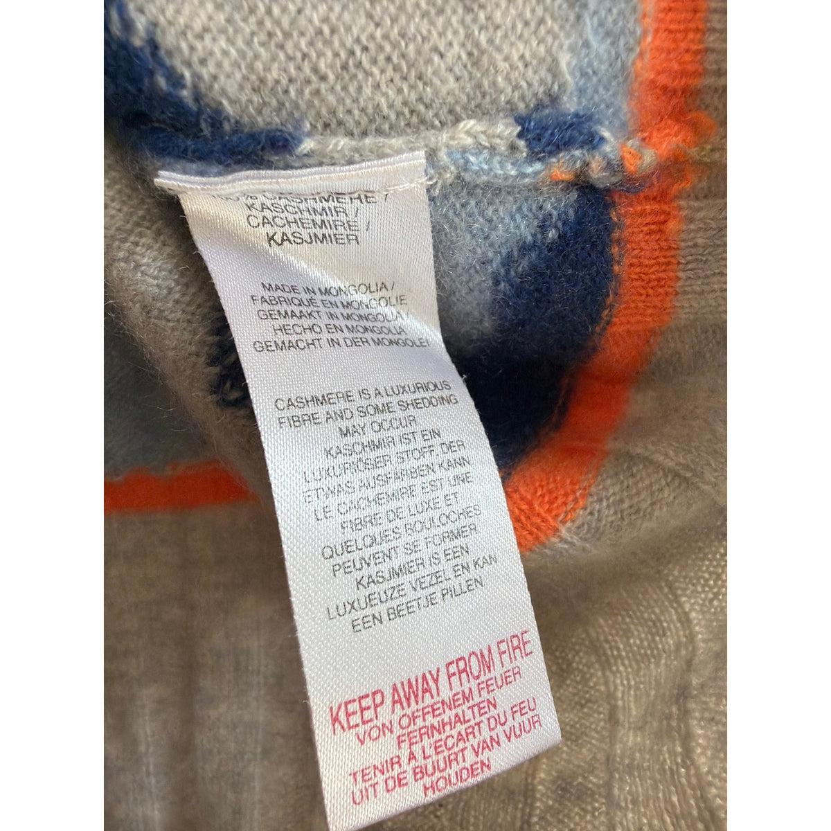 Brodie Fine Cashmere Camo Sweater Small 100% Cashmere Blue Grey Neon Trim Knit S