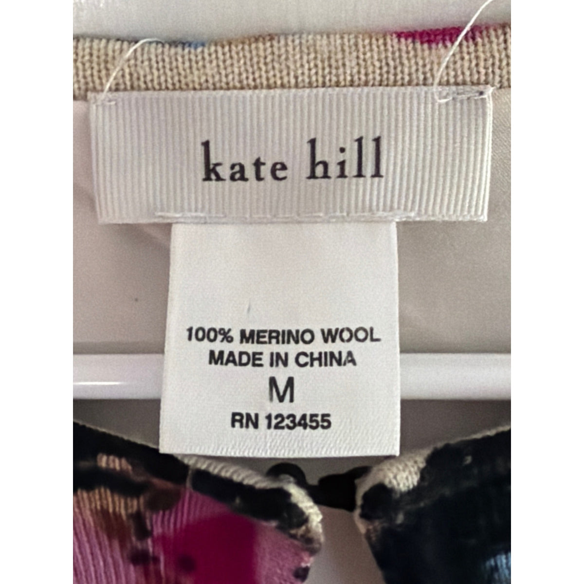 Kate Hill 100% Merino Wool Cardigan Sweater Floral Black Size Medium M