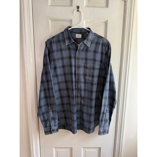 AG Adriano Goldschmied Size M Blue Gray Plaid Cotton Button Down Shirt EUC