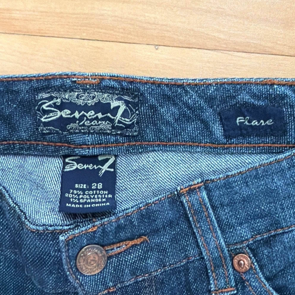 Seven Size 28 Dark Wash Orange Thread Low Rise Flare Jeans