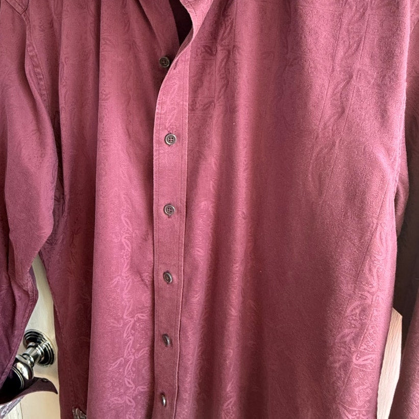 Robert Graham Button Down Shirt Flip Cuffs Paisley Trim Mens Medium EUC