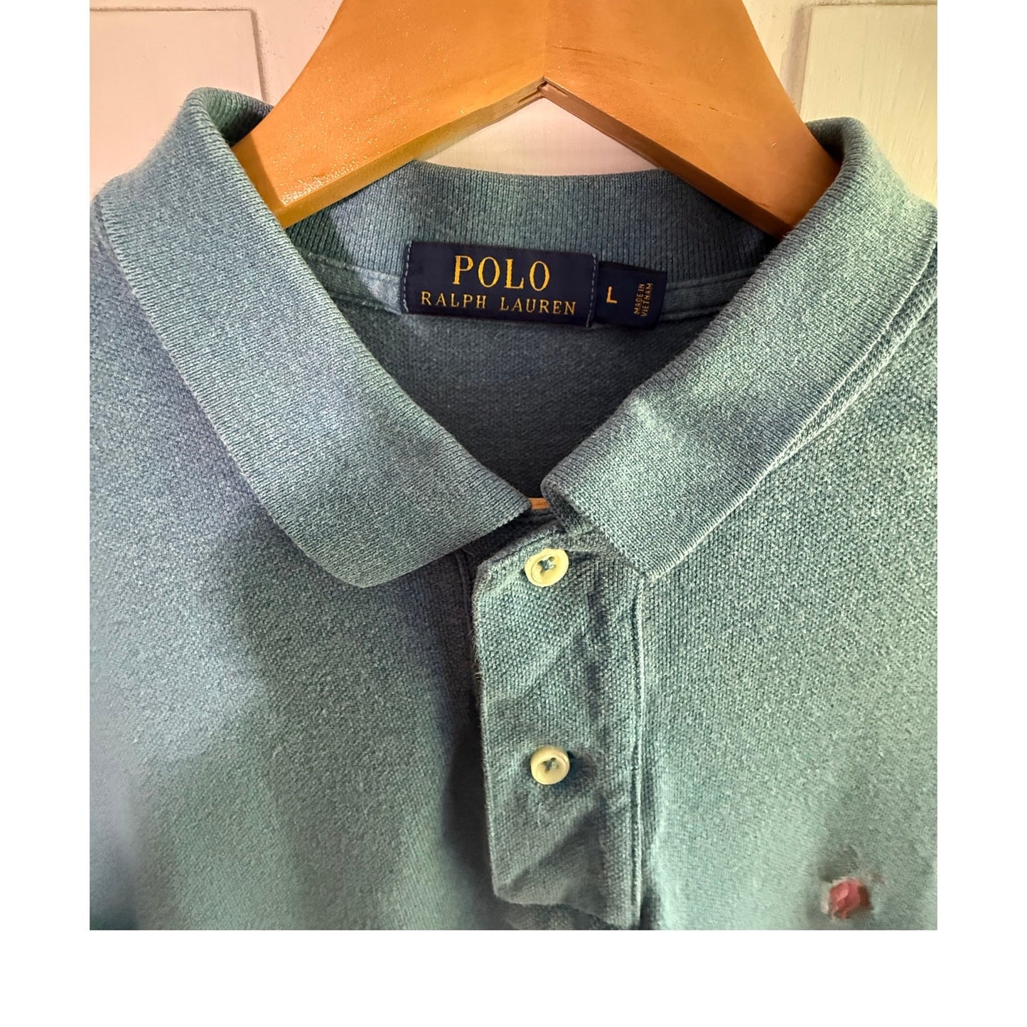 Polo Ralph Lauren Men L Blue Gray Long Sleeve Polo Shirt Orange Pony Cotton EUC