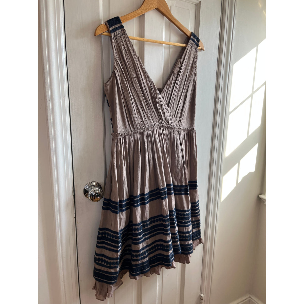 Project Alabama Artisanal Hand-Stitched Pleated Cotton Voile Dress Taupe XS