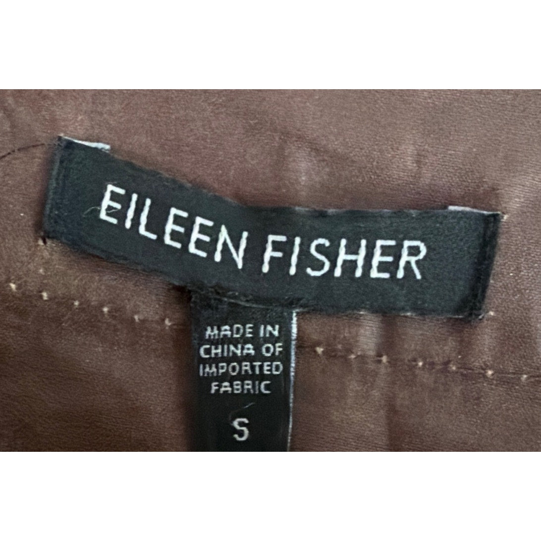Eileen Fisher Green Linen Short Sleeve Button Front Boxy Top Size PS