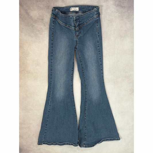 Free People Just Float On Flare Jeans Size 26 Medium Wash Wide Leg Boho Bell Bottom