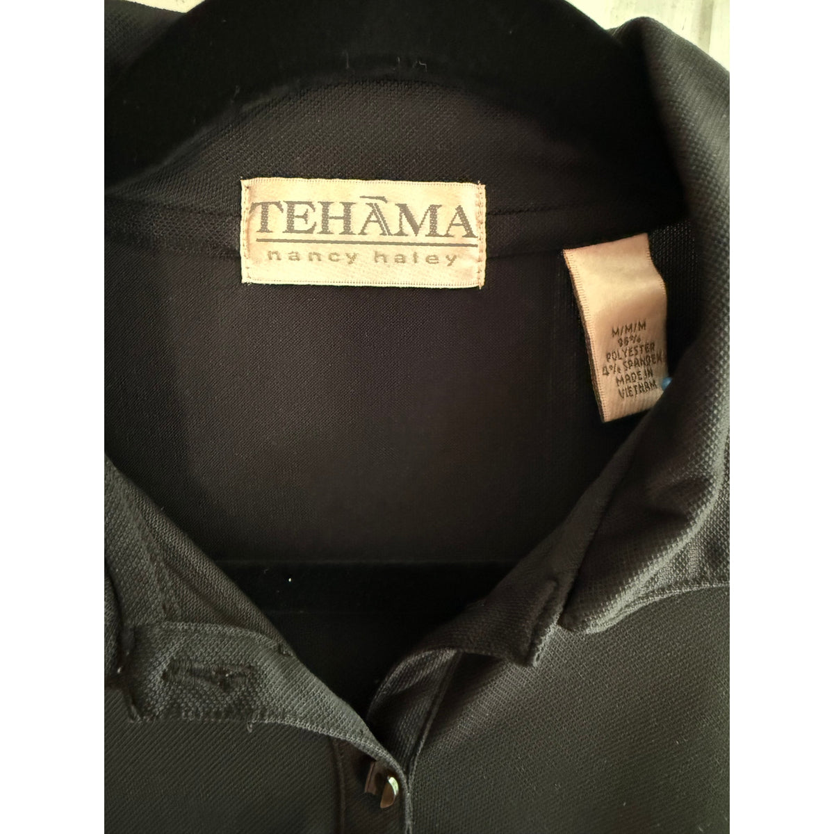 Tehama Nancy Haley Vintage Luxury Black Polo Shirt - Size Medium - EUC