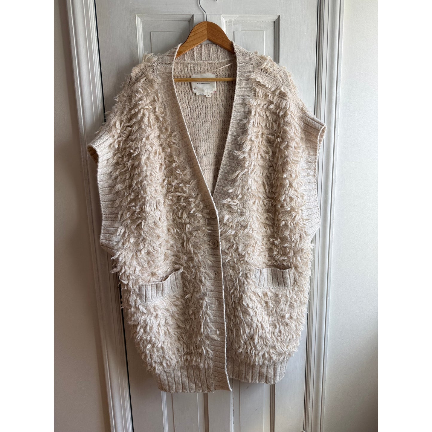 Anthropologie Open Knit Short Sleeve Cardigan 2XL - Ivory Boho Duster EUC