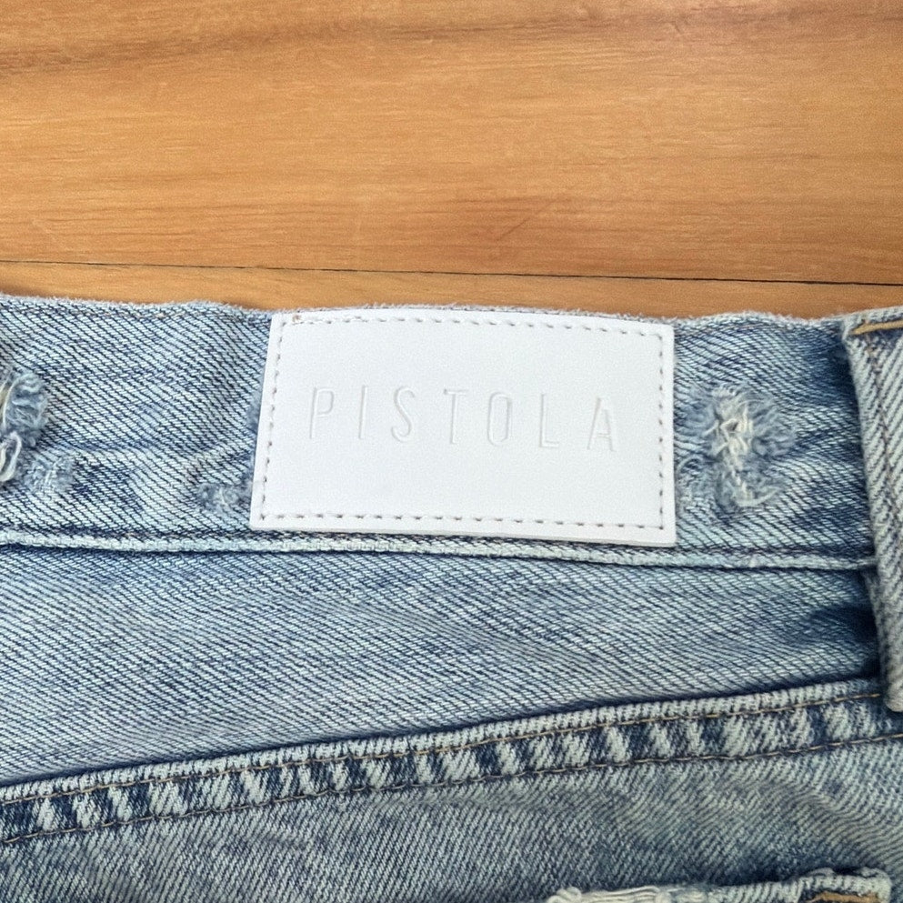 Pistola Jean Shorts 29 Light Wash Low Rise Distressed Frayed Raw Hem Denim EUC