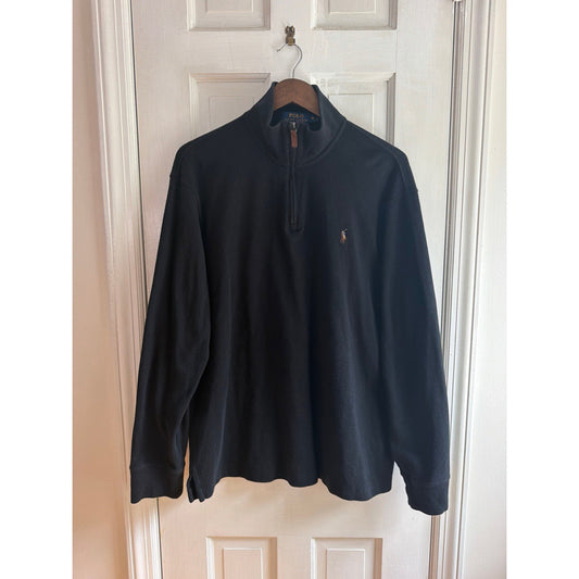Polo Ralph Lauren Estate Rib Quarter-Zip Pullover - Black, Size XL