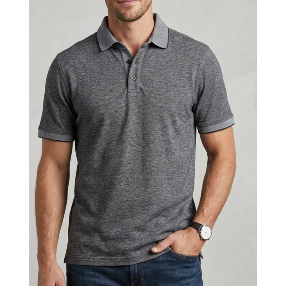 Nordstrom Men's Shop Grey Polo Shirt Short Sleeve Classic Fit - Size Large EUC
