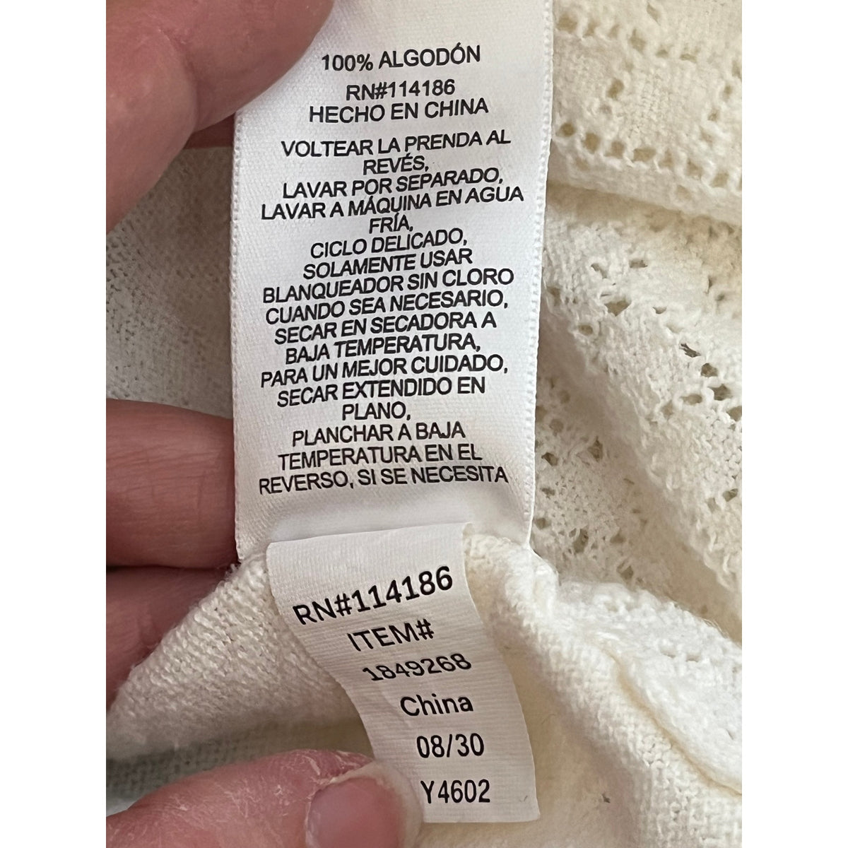 Frye Cream White Pointelle Knit Cardigan - 100% Cotton Scalloped V-Neck Sweater - Sz L/XL