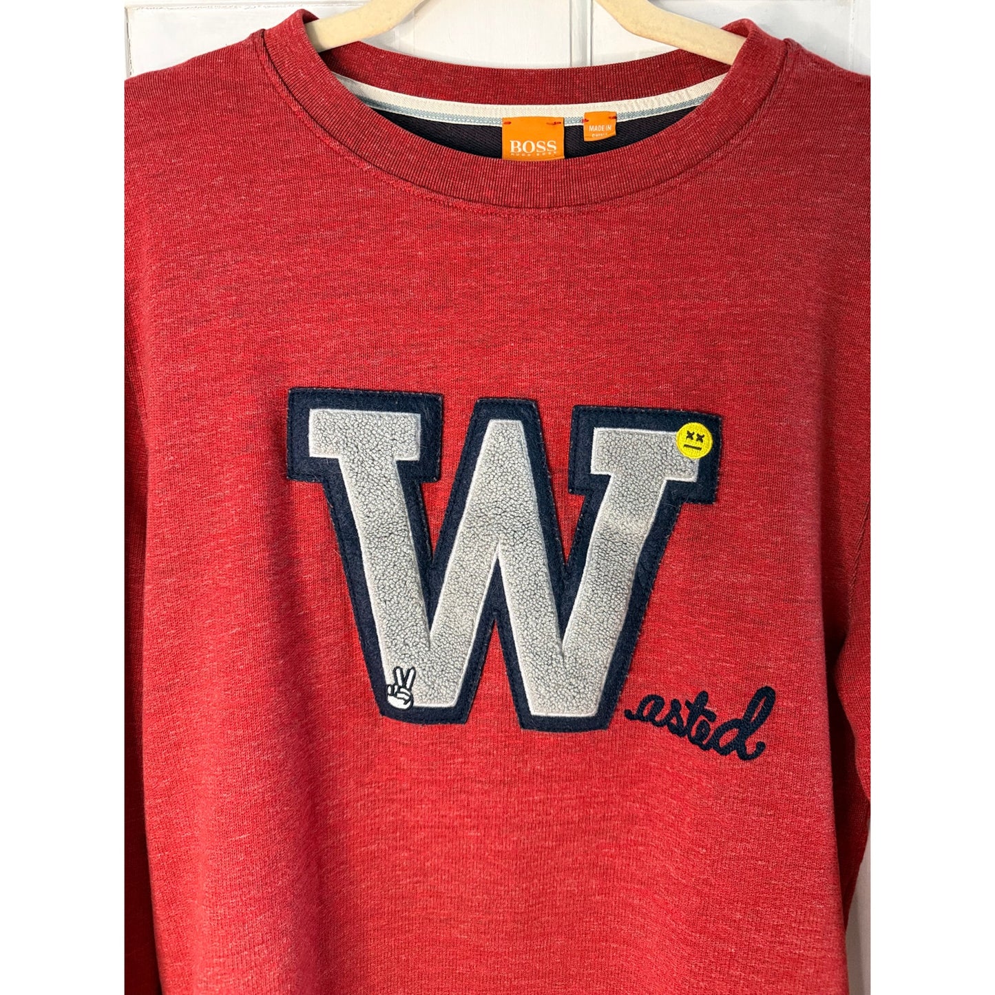 Hugo Boss Orange Varsity style "Wasted" Sweatshirt Lg Excellent Condition