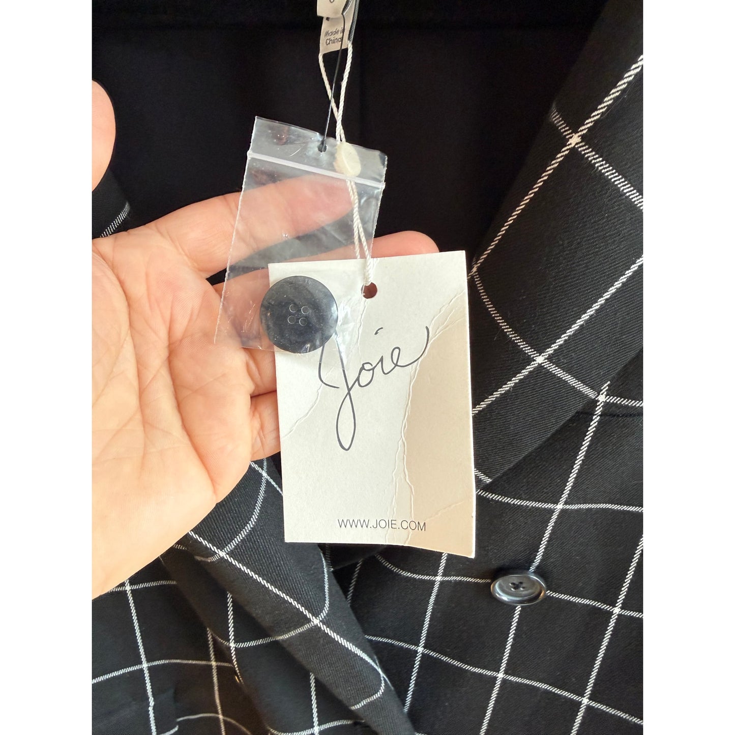 NWT Joie Harlene Windowpane Check Blazer - Caviar/White - Women’s Size 0