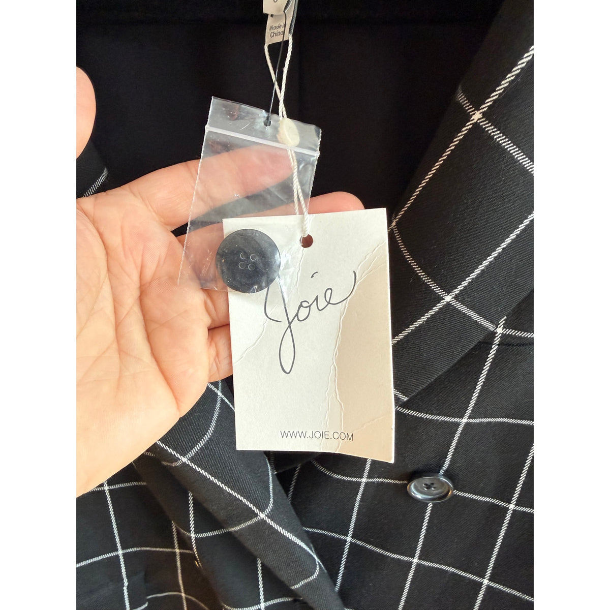 NWT Joie Harlene Windowpane Check Blazer - Caviar/White - Women’s Size 0
