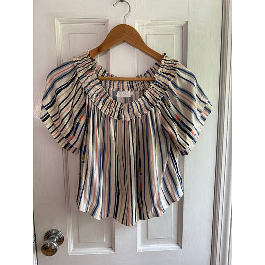 ASTR the Label Striped Off-the-Shoulder Blouse Orange Blue White