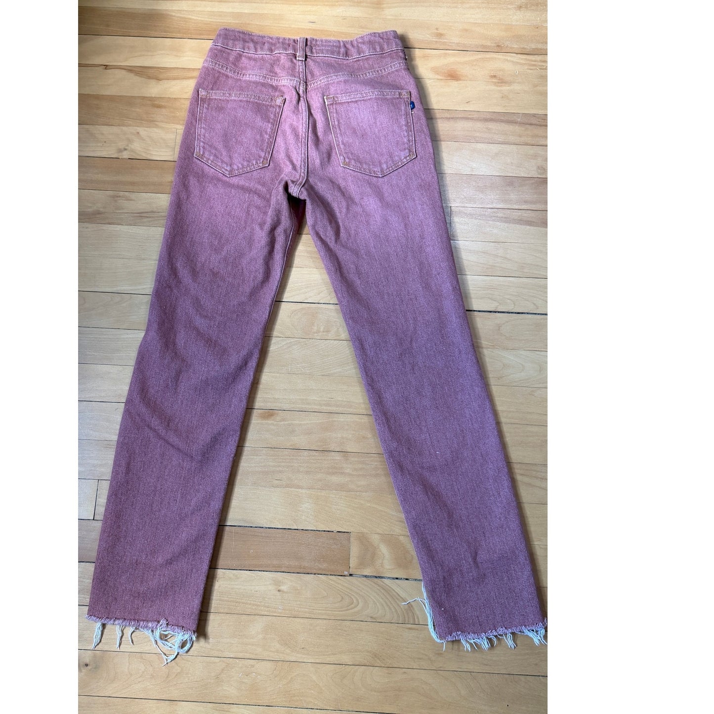 Anthropologie Pilcro The Vintage Straight Jeans 25 Red Rust Pink Distressed Cut